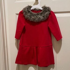 Janie and Jack Vibrant Red Dress with Faux Fur Detail